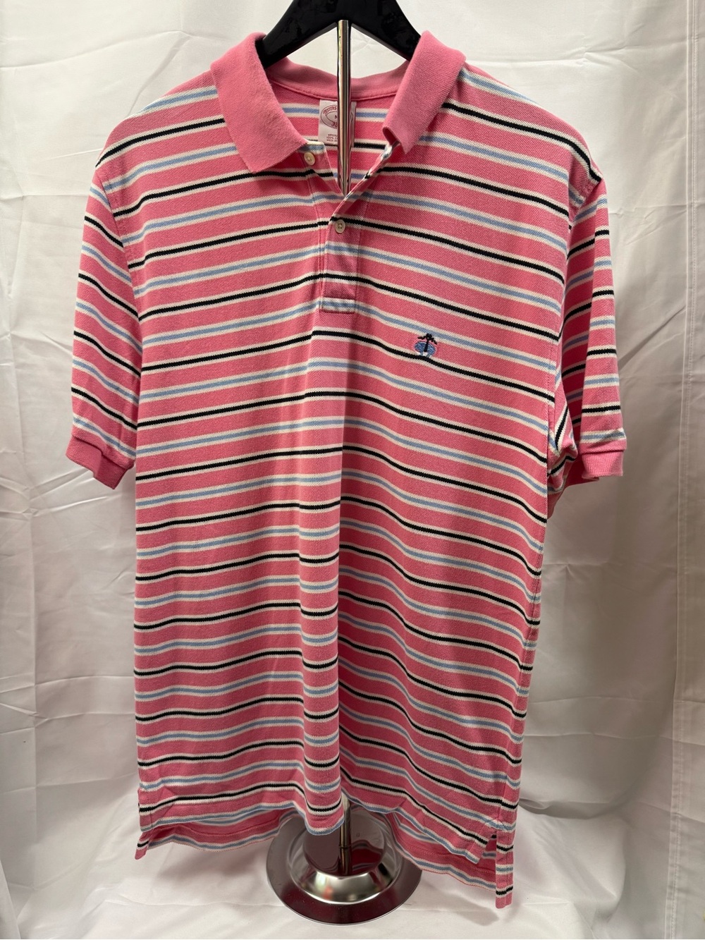 Brooks Brothers Pink Striped Polo with Blue Logo 100% cotton